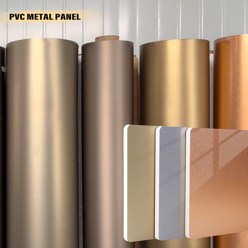 Recommended Bamboo Charcoal Wood Veneer Panel Waterproof PET Gold Wall Panel PVC Wall Panel For Exhibition Halls