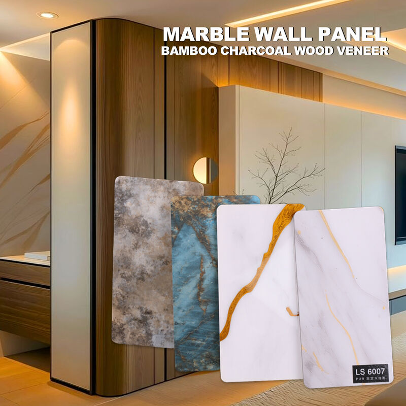 New Pvc Bamboo Charcoal Wood Veneer Luxury Marble Wall Panel High Quality and Custom Interior Decor