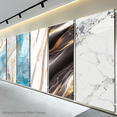 Panel de pared de mármol impermeable de 8 mm con precio de fábrica, chapa de madera de carbón de bambú para panel decorativo de interiores para pared de fondo de TV