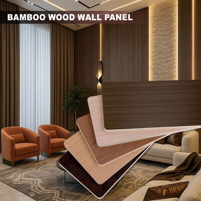 Panel de pared moderno de madera de bambú impermeable con vetas de madera, chapa de madera, panel de pared de fibra de bambú