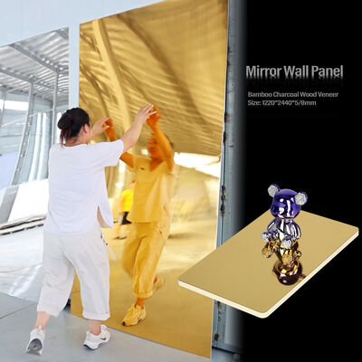 Panel de espejo PET Bambú Carbón de madera Espejo de madera Veneer de madera Bambú Panel de pared de fibra de madera
