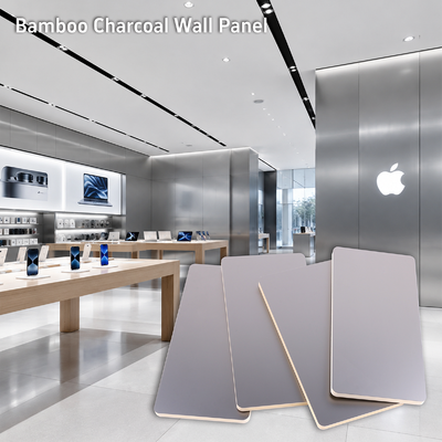 Paneles de pared decorativos de metal estilo Apple Store con chapa de madera de carbón de bambú al por mayor de fábrica