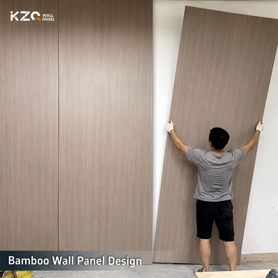 Panel de pared de PVC con veta de madera ignífugo en stock, diseño de panel de pared de bambú para proyectos de renovación de hoteles